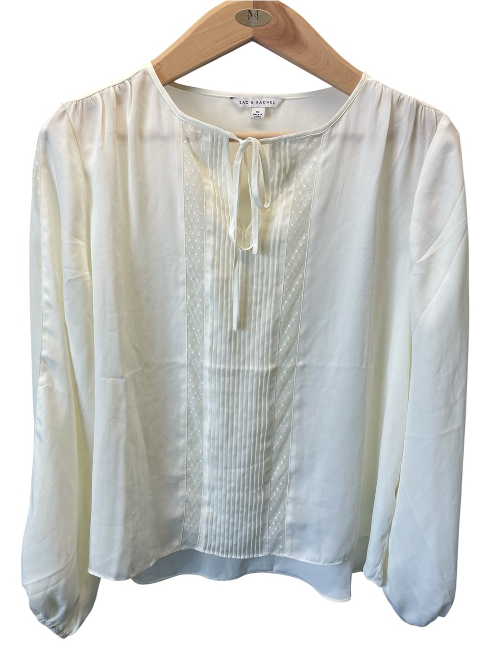 Zac & Rachel Women’s Sz XL Ivory Long Sleeve Blouse Split Crew Neck Pintuck
